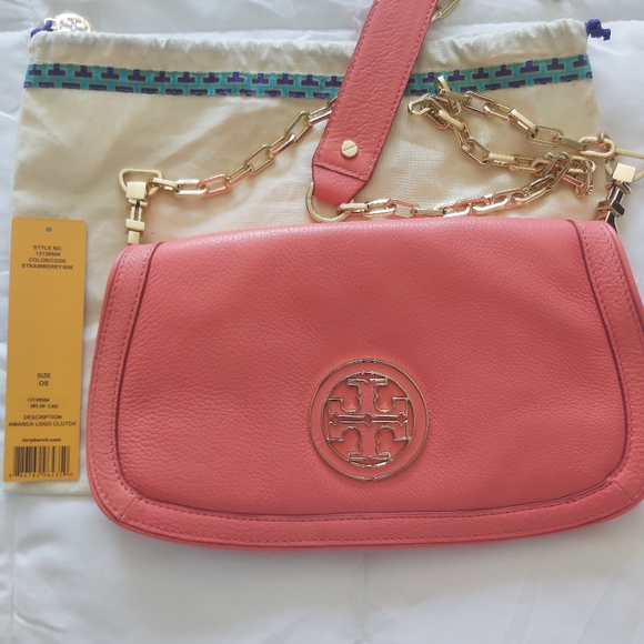 Brand new Tory burch Amanda logo clutch strawberry colour - Picture 2 of 3